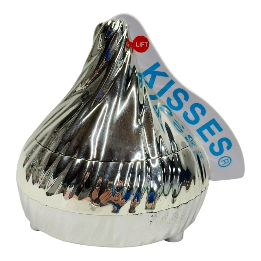 Hersheys Kisses Musical Candy Dish Silver Chrome Collectible Hinged Lid Works